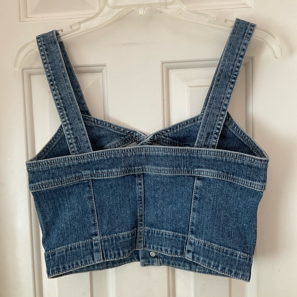AG Adriano Goldschmied denim cropped front button tank, Sz M - Picture 7 of 16
